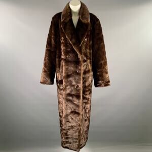 STAND STUDIO Size M Brown Faux Fur Modacrylic Textured Peak Lapel Coat